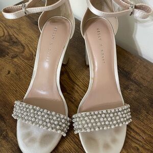 Kelly & Katie Pearl-Embellished Ivory Satin Ankle-Strap Heels